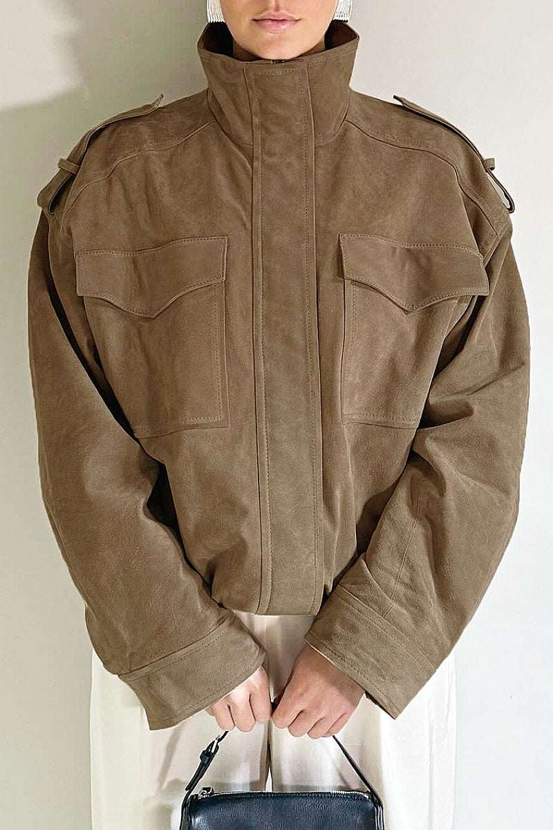 French Vintage Suede Jacket for Autumn and Winter