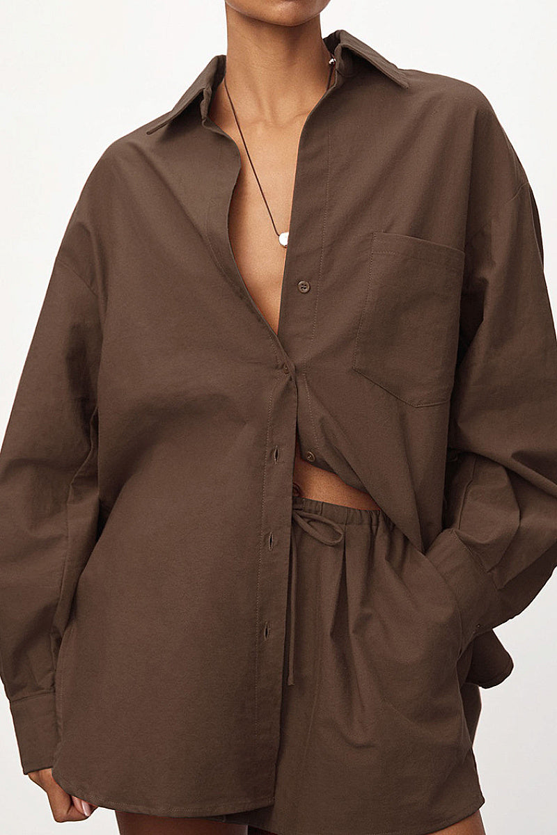 Chic Cotton-Linen Long Sleeve Shirt and Shorts Set