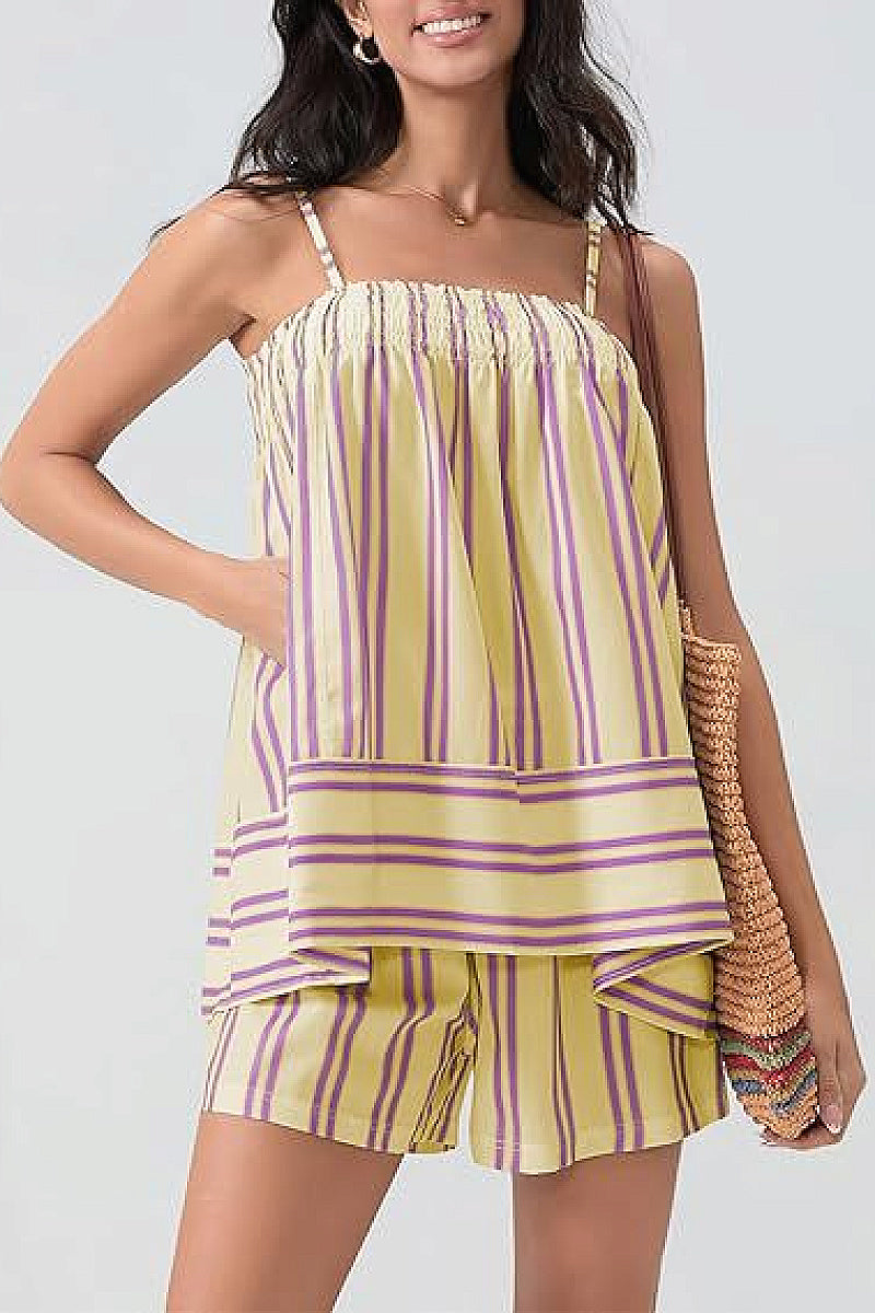 Summer Sleeveless Striped Sweet Style Set