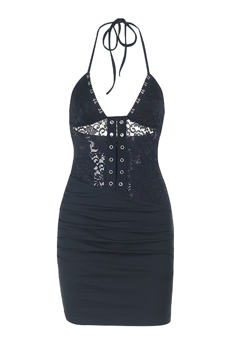 Sexy Lace Cami Dress with V-Neck and Backless Design