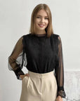 Elegant Solid Color Long Sleeve Puff Sleeve Top