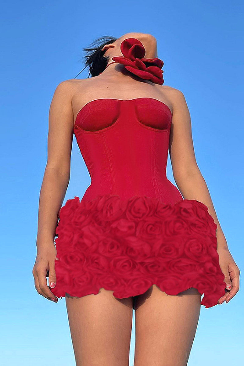 Spring New Short Dress with Floral Texture