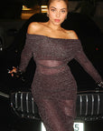 Sexy Sheer Off-Shoulder Long Sleeve Bodycon Dress