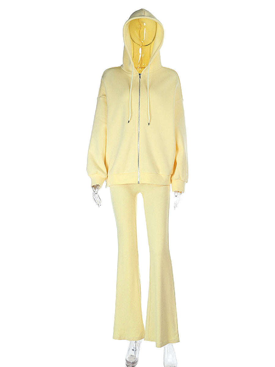 Stylish Solid Color Sweatshirt and Pants Set