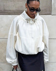 Vintage Beige Jacket for Women with Stand Collar