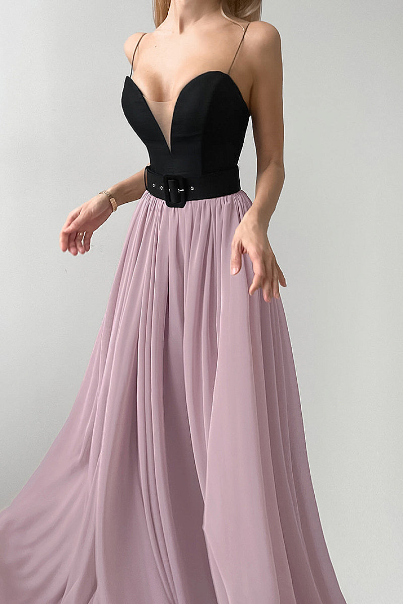Elegant Color Block Princess Evening Dress