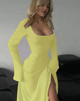 Elegant Long Sleeve Square Neck A-Line Dress