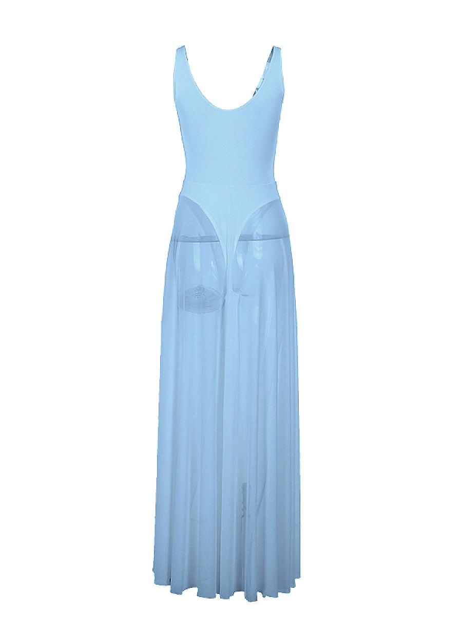 Elegant Long Dress with Sheer A-Line Design