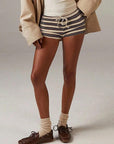Trendy Striped Low Rise Drawstring Hot Pants