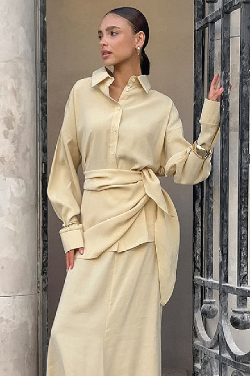 Elegant Beige French Long Dress Set for Women