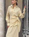 Elegant Beige French Long Dress Set for Women
