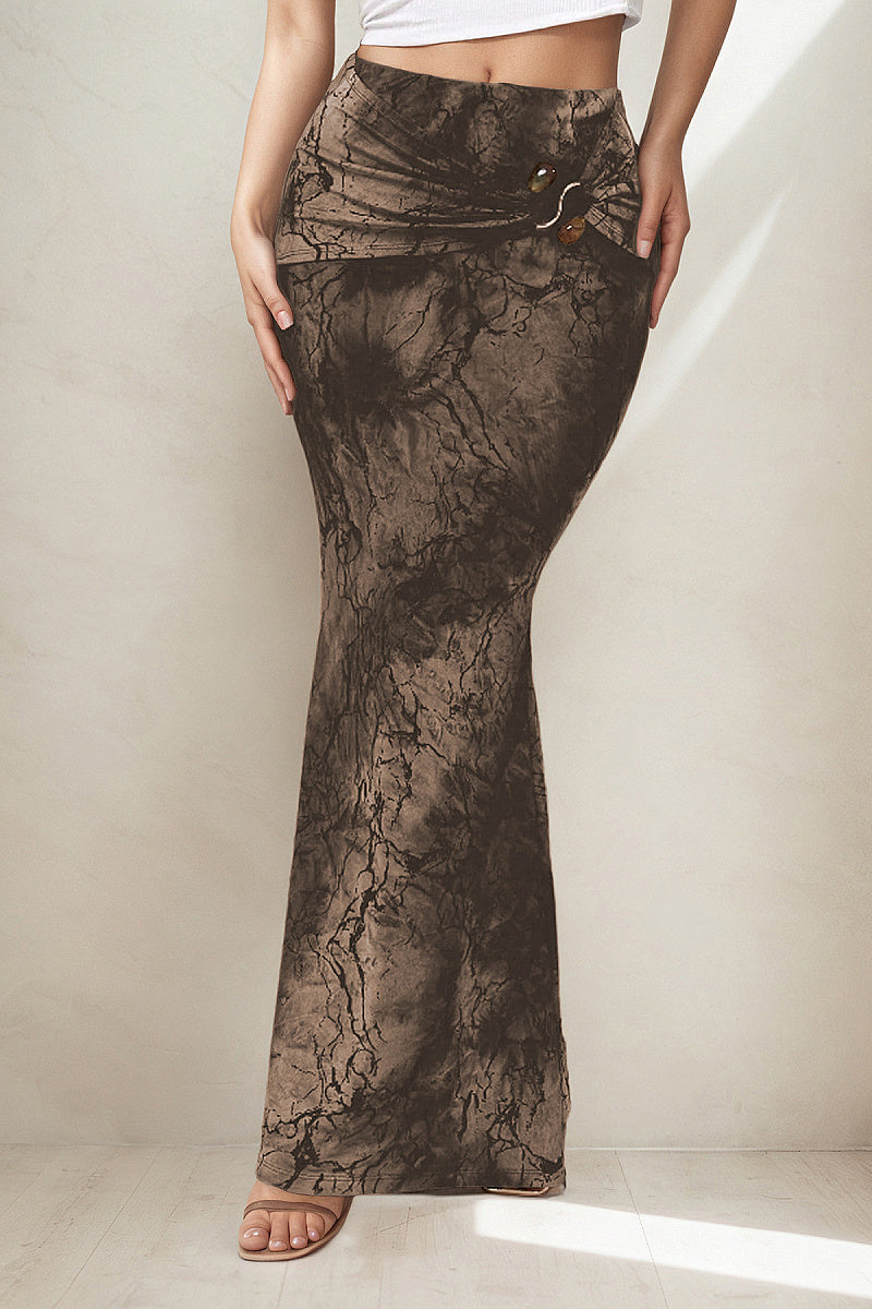 Vintage Floral Print Bodycon Maxi Skirt