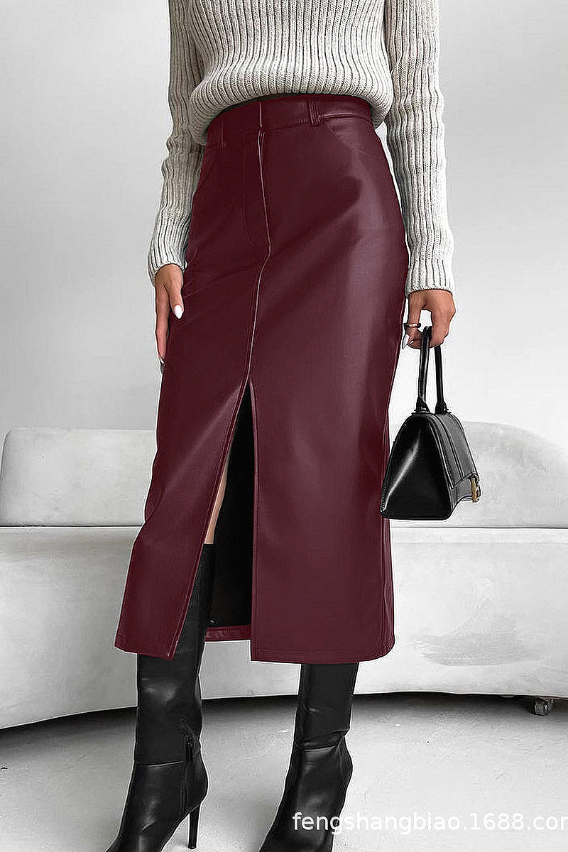 Chic Black Matte Faux Leather Skirt for Women
