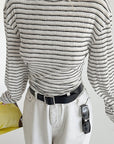 French Vintage Mustard Green Striped Knit T-Shirt
