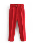 Casual High Waist Straight Leg Pants with Belt