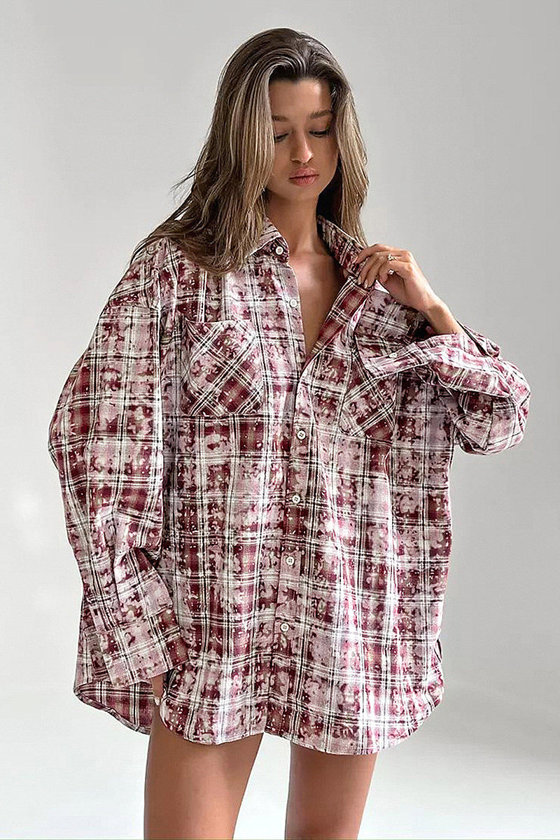 Vintage Plaid Oversized Long Sleeve Shirt