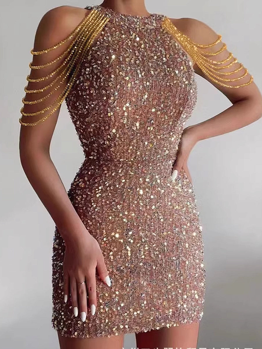 2026 Spring Summer Fashion Sexy Crystal Chain Bodycon Dress