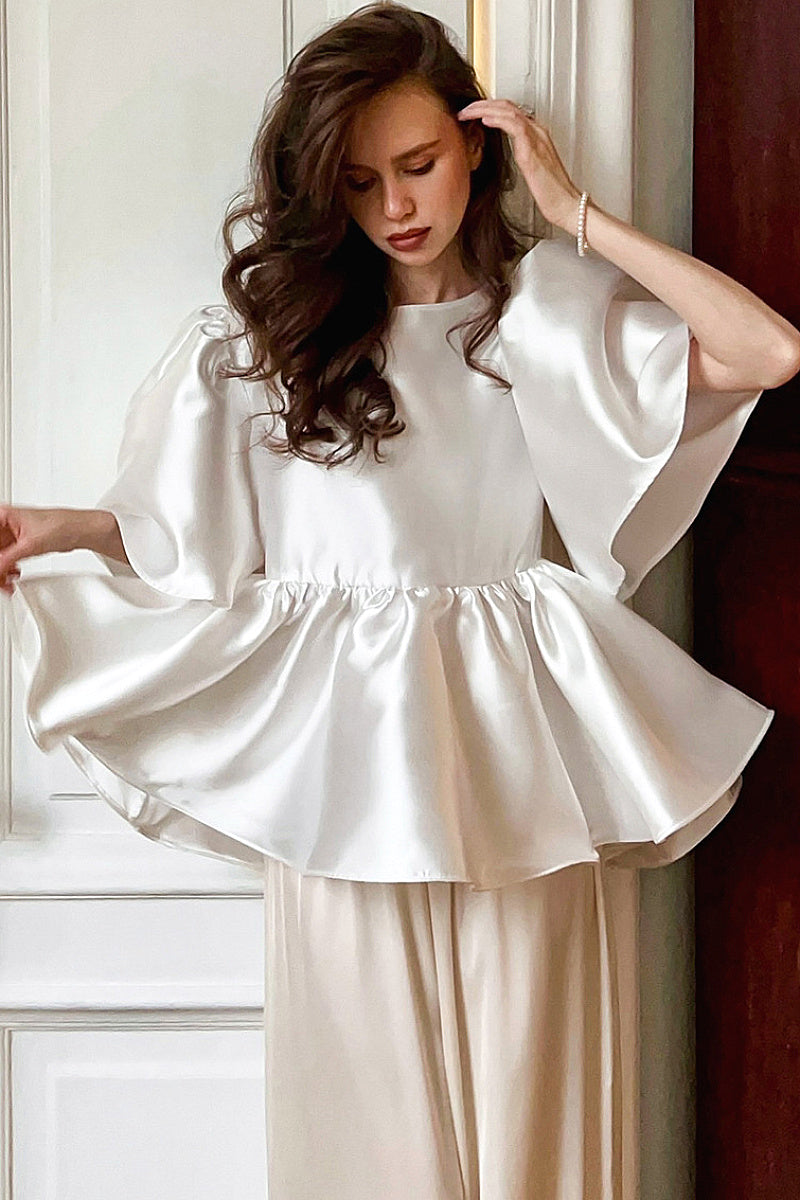 Elegant Ruffled Satin Blouse for Women
