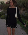 Elegant Ruffled Hem Long Sleeve Knit Dress