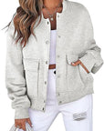 Fashionable Round Neck Short Jacket with Pockets