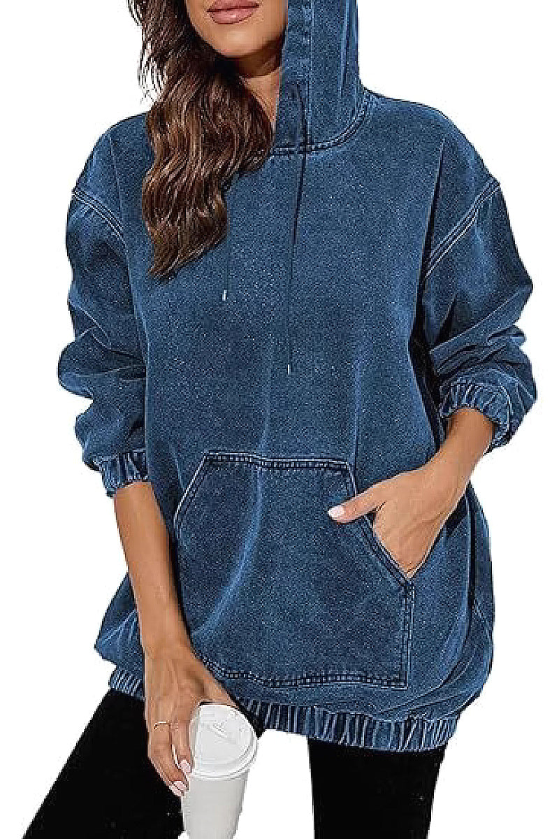Vintage Washed Hooded Sweatshirt for Casual Wear