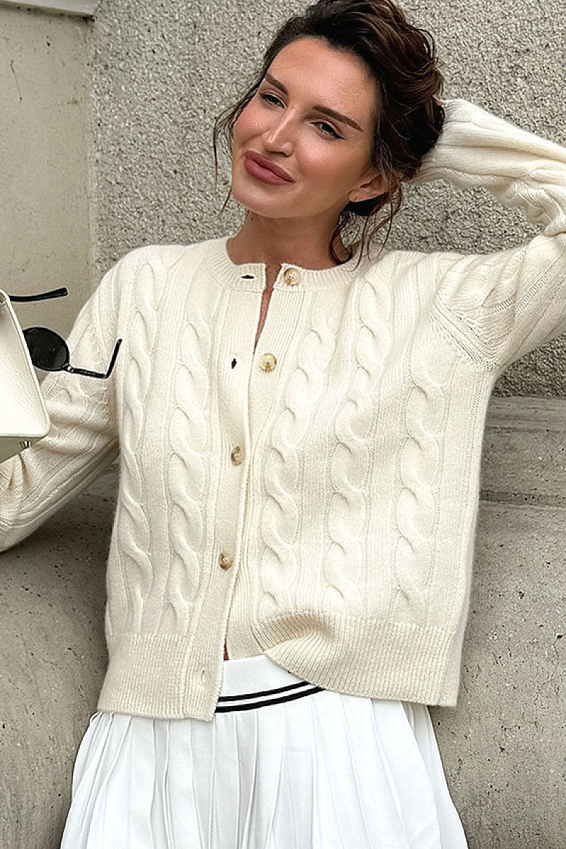 Autumn Winter Solid Color Knitted Cardigan for Women