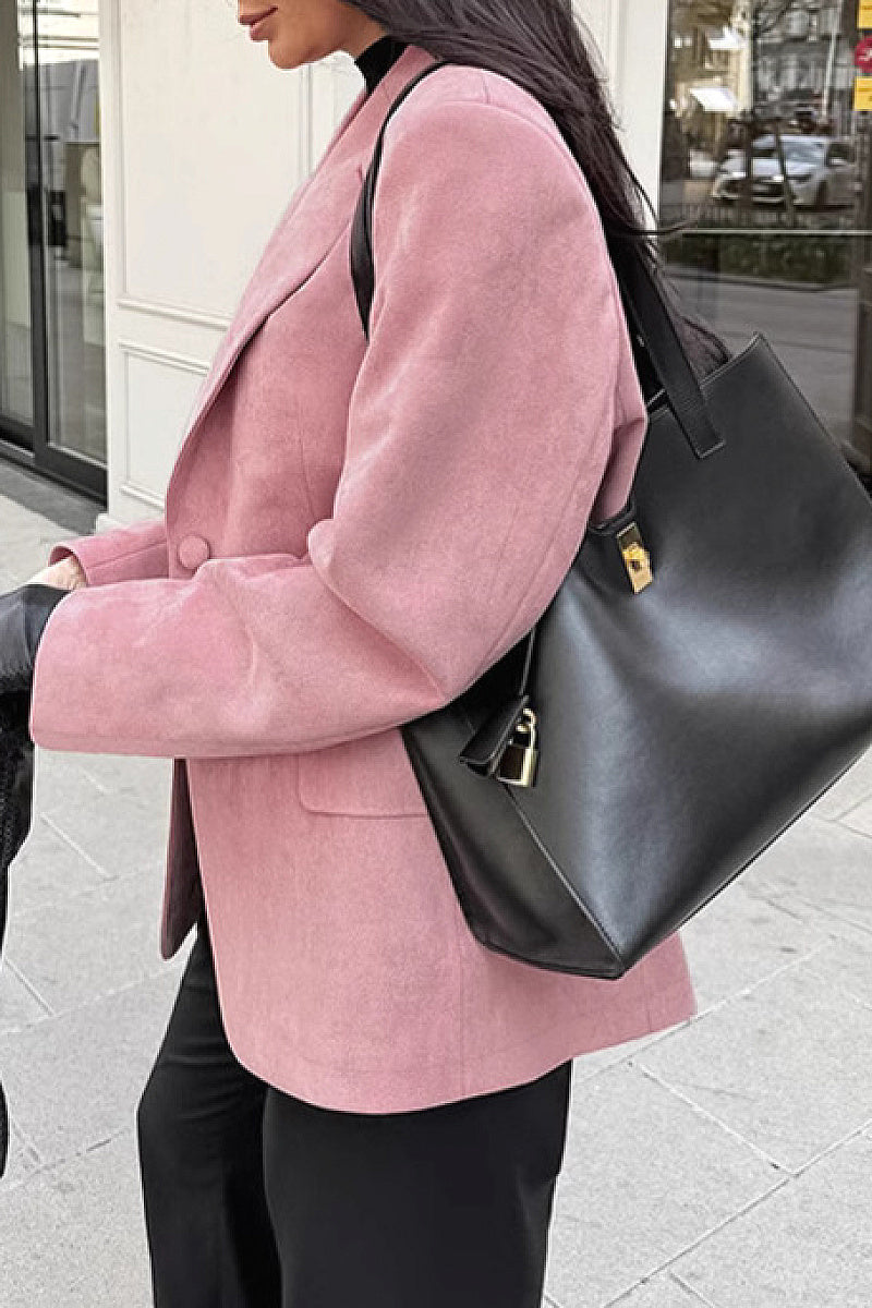 Pink Loose Suede Casual Blazer for Women