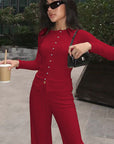 Casual Two-Piece Set with Long Sleeve Top and Pants
