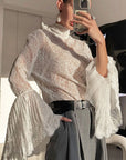 French Style Lace Blouse with Ruffled Sleeves