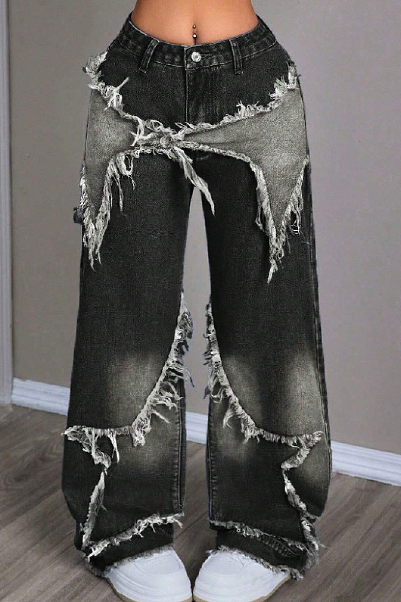 Y2K Style Bow Tie Denim Straight Leg Pants