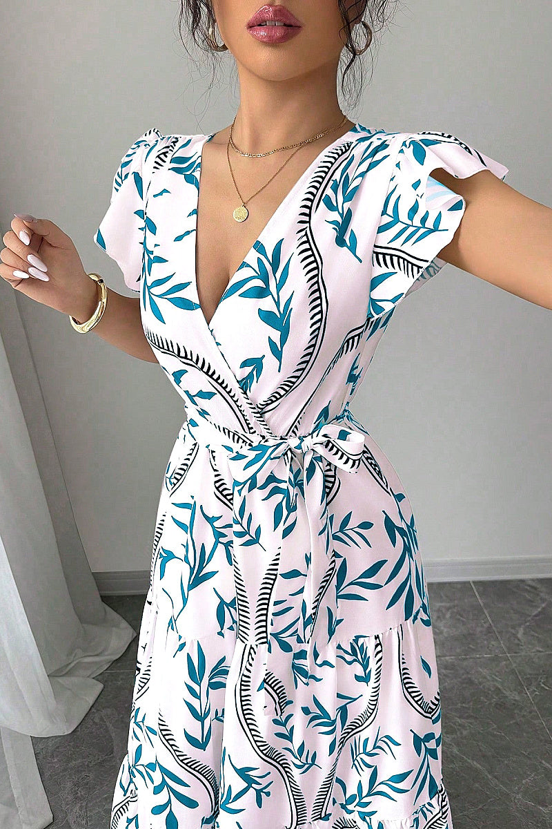 2026 Spring Summer New Floral Ruffle V-Neck Dress