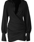 Sexy Deep V Neck Pleated Bodycon Dress