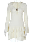 New Women's Hollow Layered Dress with Metal Buckle