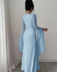 Summer Spliced Mesh Long Dress with Flare Sleeves