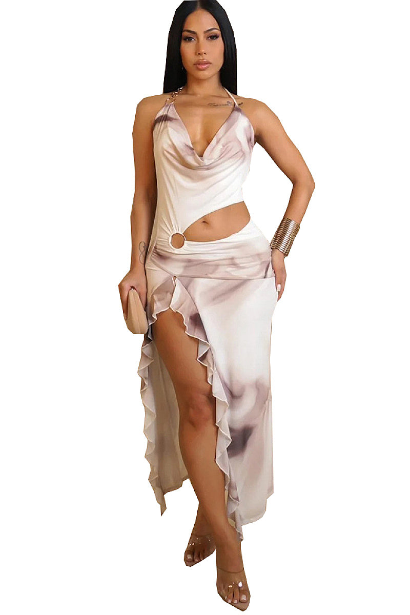 Spring Summer Women's Color Block Off Shoulder Dress