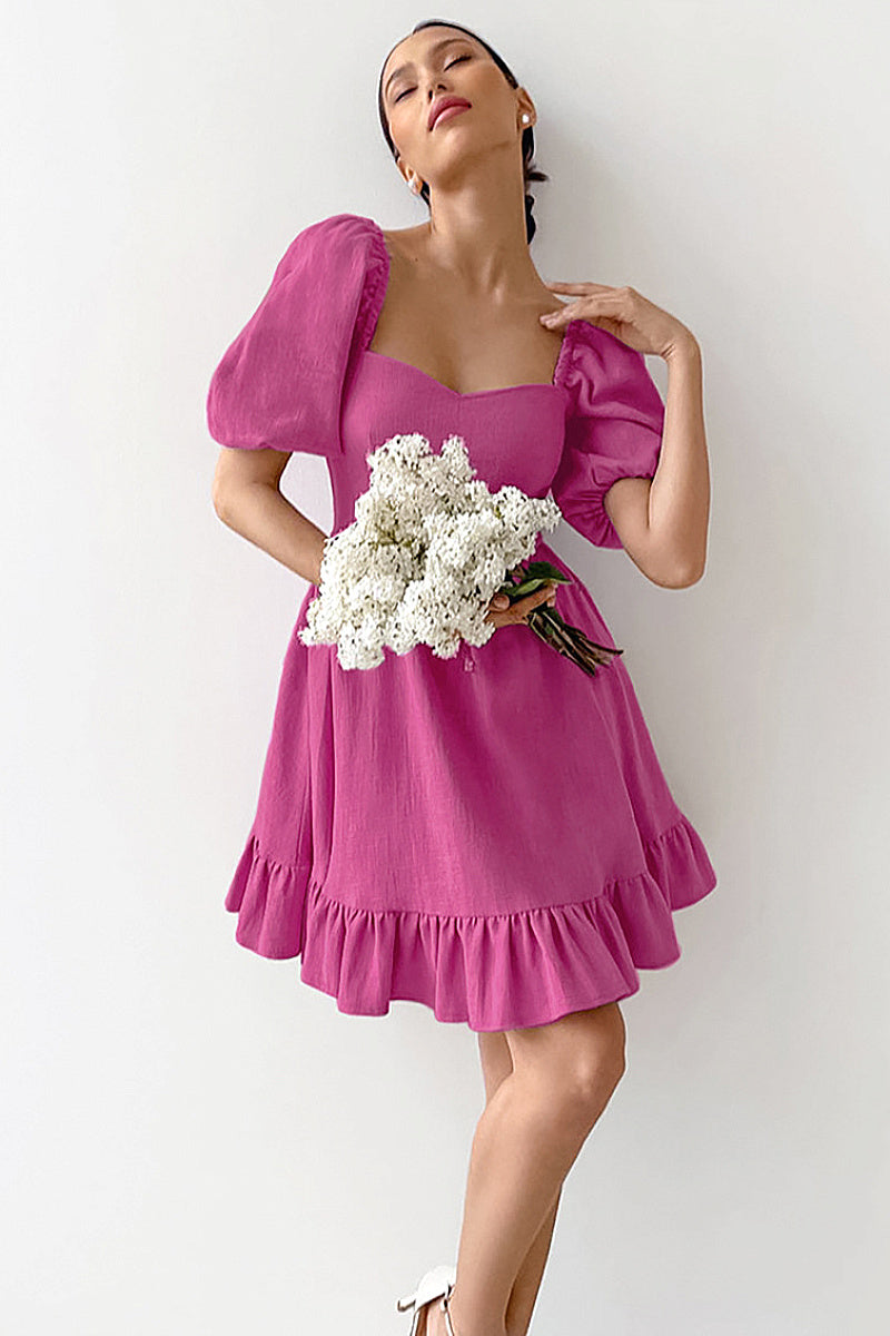 French Style Ruffled Dress with Puff Sleeves
