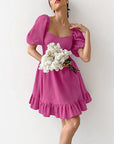 French Style Ruffled Dress with Puff Sleeves
