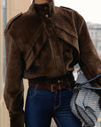 Winter New Brown Motorcycle Jacket for Women