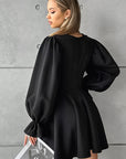 Fashionable Black Doll Collar Dress with Flare Sleeves