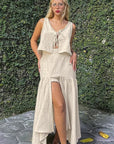 Casual Khaki Cotton Linen Cardigan Dress Set