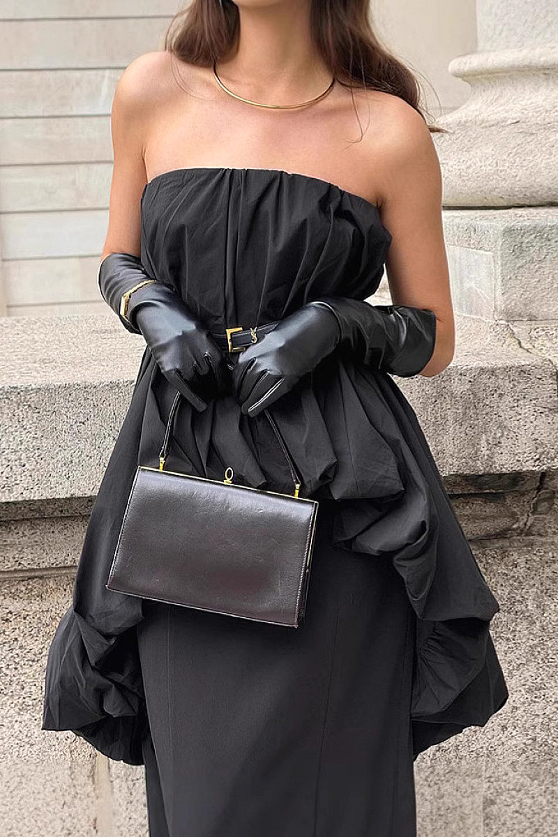 French Vintage Black Strapless Dress for Women