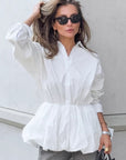 French Style Fashion Patchwork Puff Top for Women