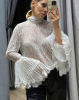 French Style Lace Blouse with Ruffled Sleeves