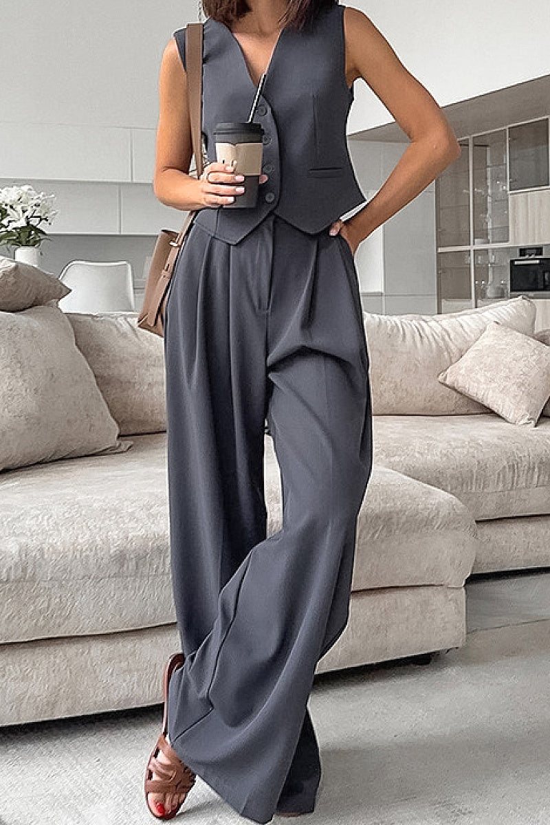 Gray Sleeveless Vest Set for Elegant Commuting