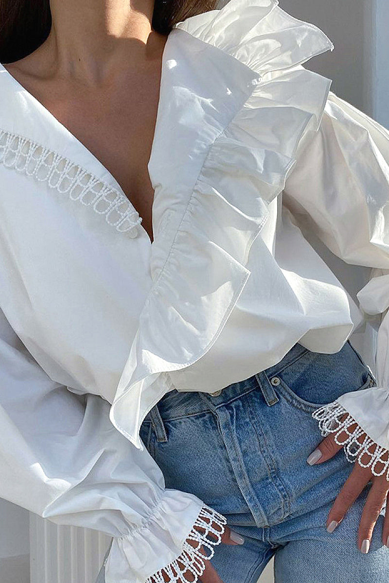 Autumn Women's Fashion V-Neck Long Sleeve Shirt