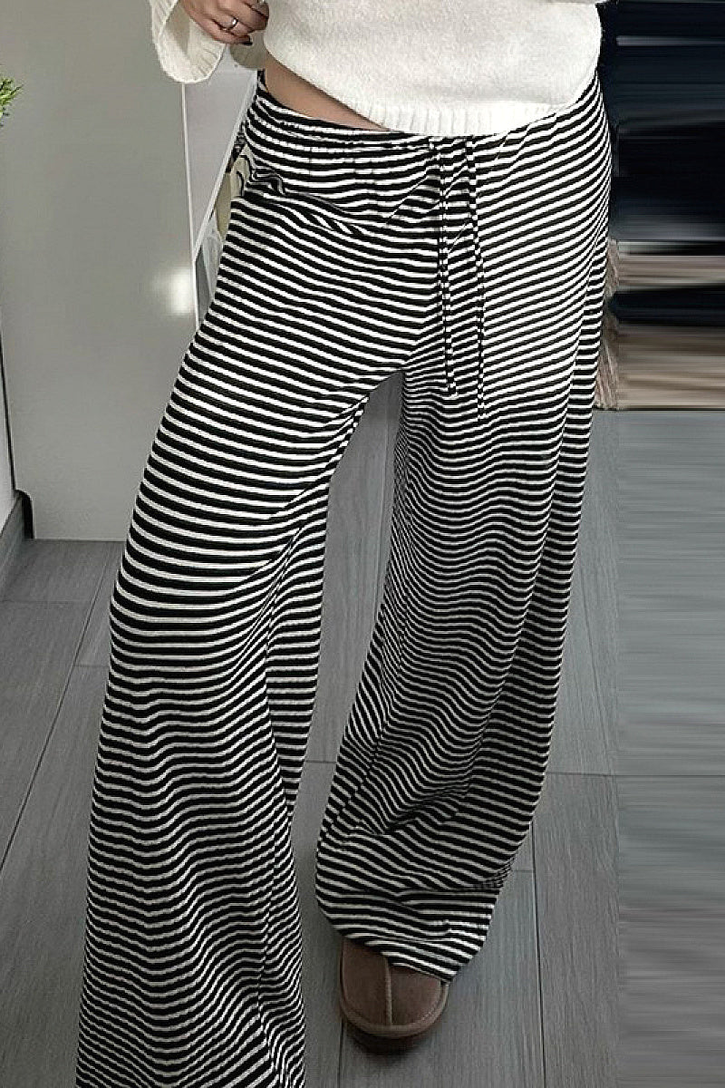 High Waist Striped Color Block Loose Straight Pants