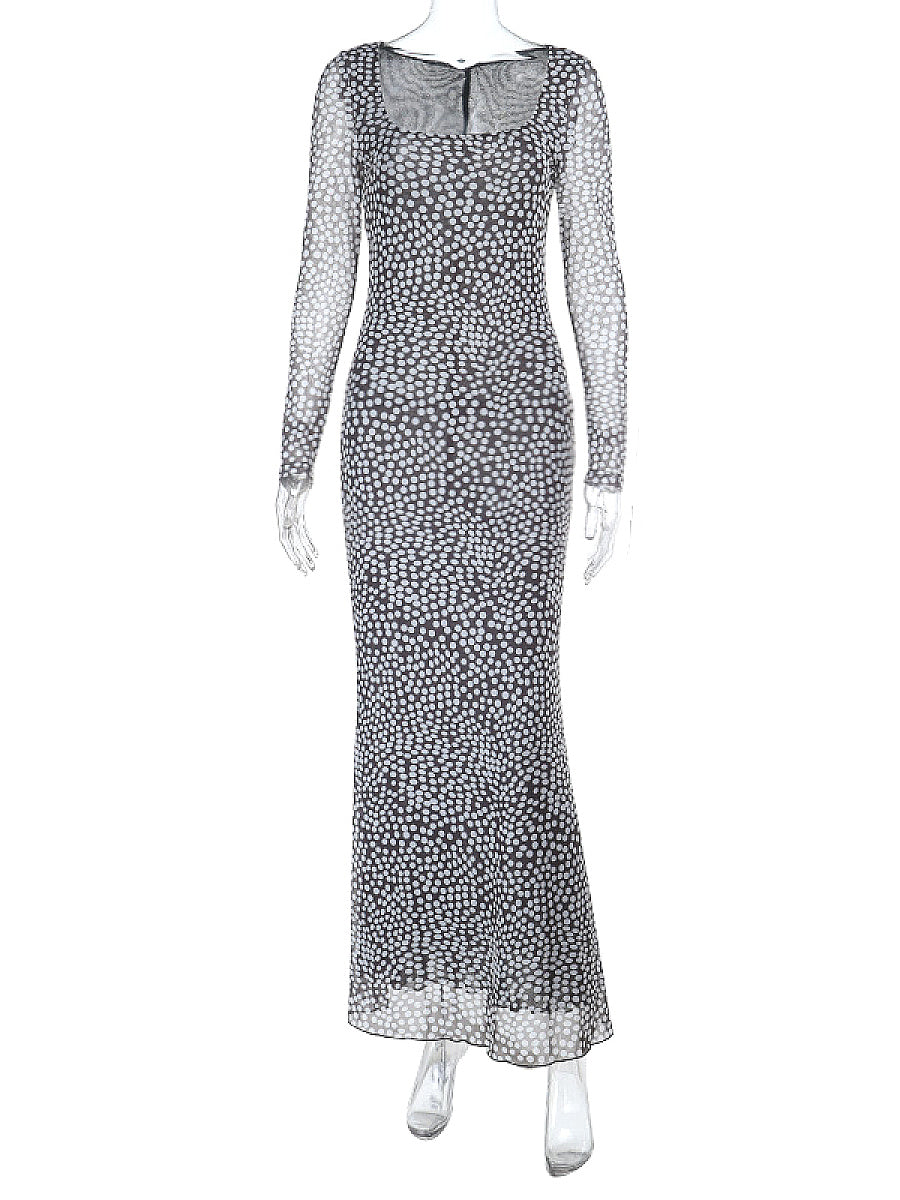 Elegant Polka Dot Dress with Square Neck