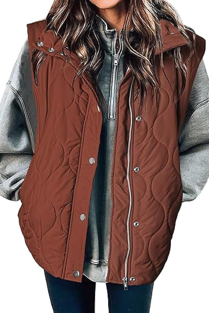 Fashionable Casual Sleeveless Cotton Vest with Zipper