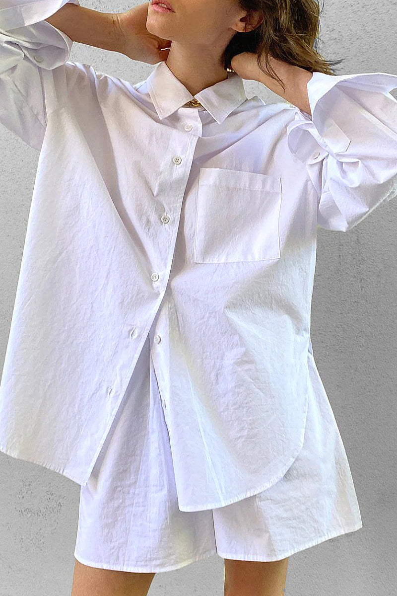 Casual Loose White Shirt and Shorts Set