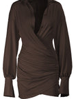 Sexy Deep V Neck Pleated Bodycon Dress